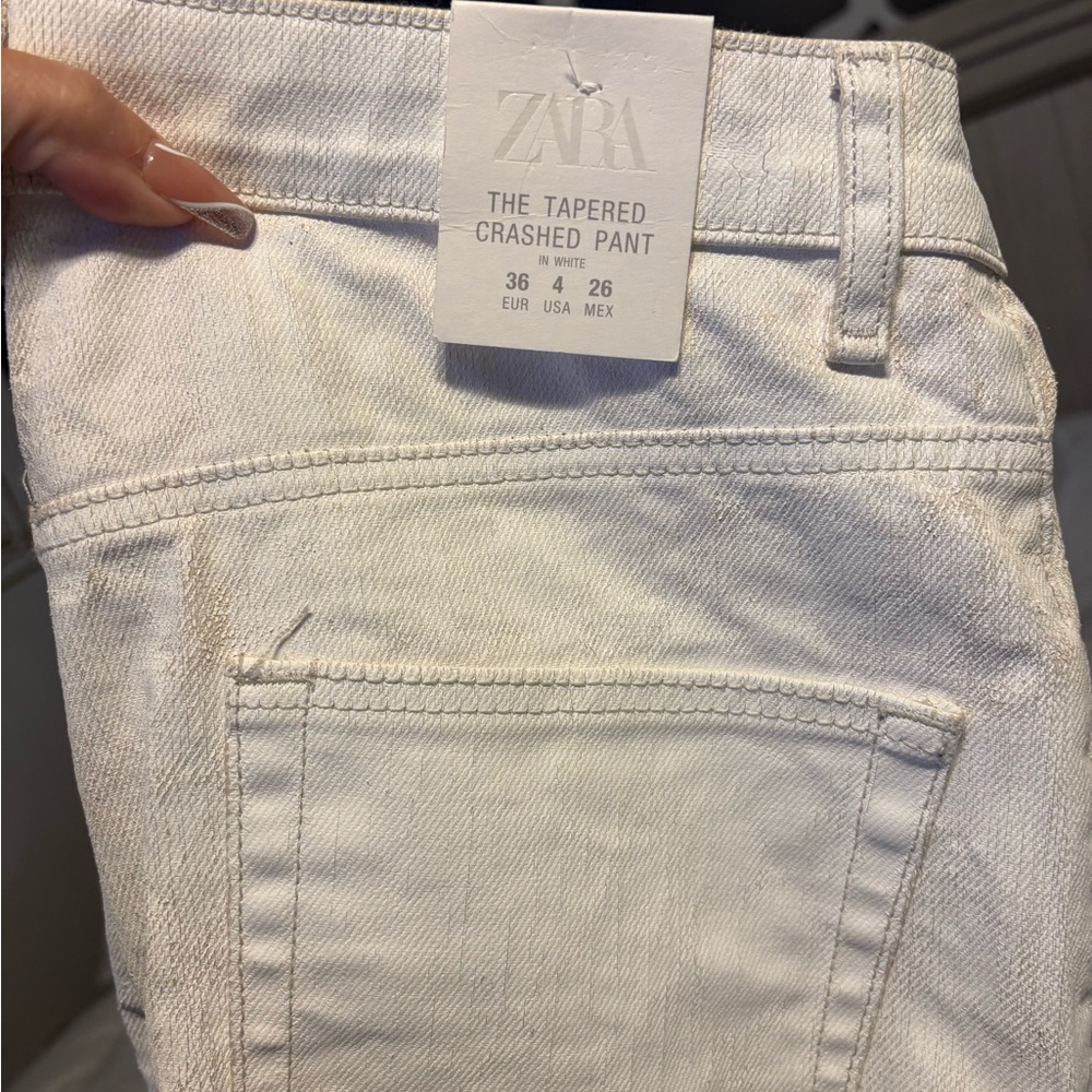 Zara Crisp White Textured Pants